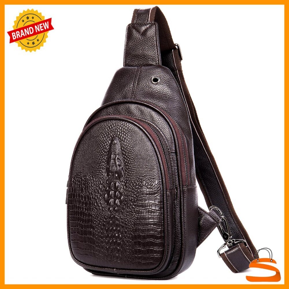 Leather Crossbody Sling Bag with 3 Zippers for Travel Everyday Carry